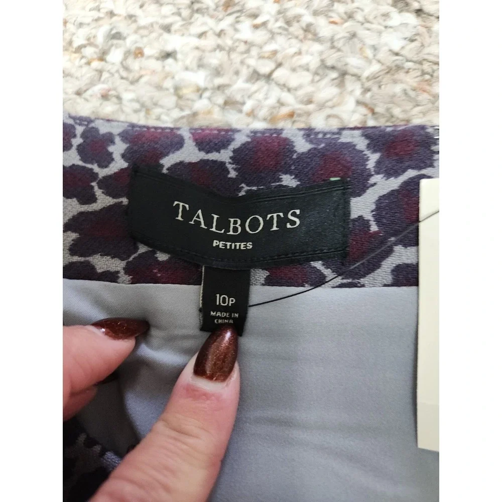 Talbots 10p Purple Leopard Print Pencil Skirt‎ Stretch 32x22 NWT